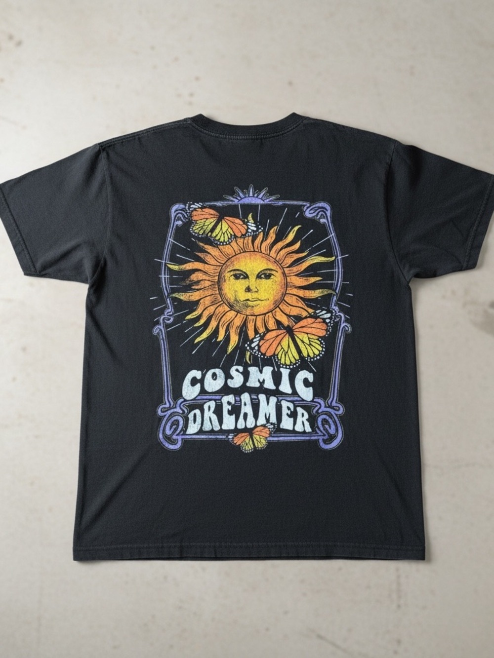 Rebellious One Faded Black Celestial Tee with Butterflies